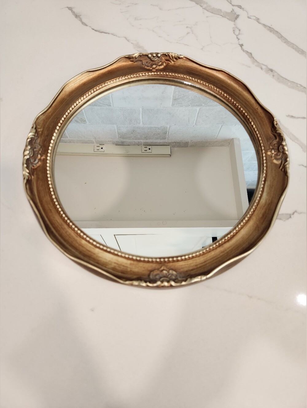 12' Gold Tone Wooden Circular Mirror